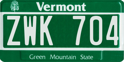 VT license plate ZWK704