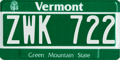 VT license plate ZWK722