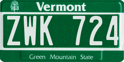 VT license plate ZWK724