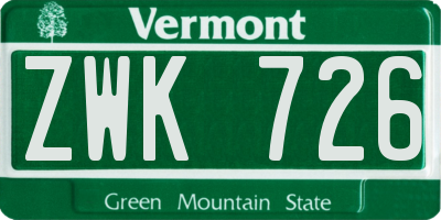 VT license plate ZWK726