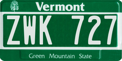 VT license plate ZWK727