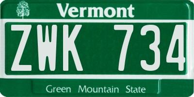 VT license plate ZWK734