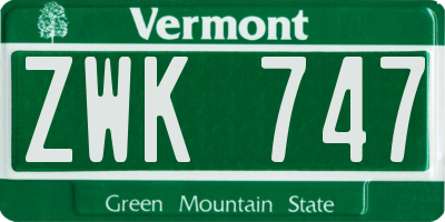 VT license plate ZWK747
