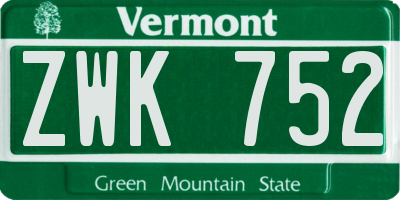 VT license plate ZWK752