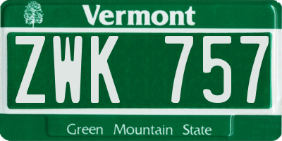 VT license plate ZWK757