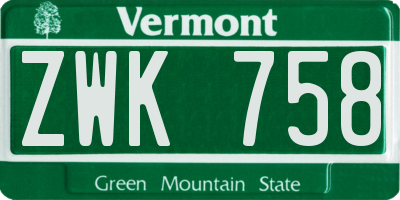 VT license plate ZWK758