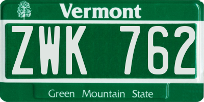 VT license plate ZWK762