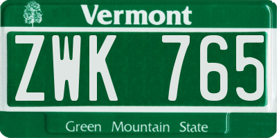 VT license plate ZWK765