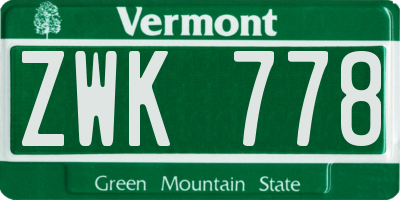 VT license plate ZWK778