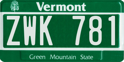 VT license plate ZWK781