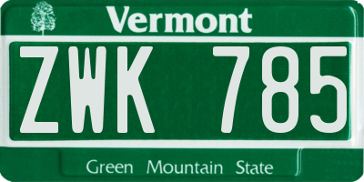 VT license plate ZWK785