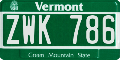 VT license plate ZWK786
