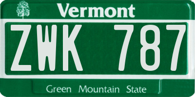 VT license plate ZWK787