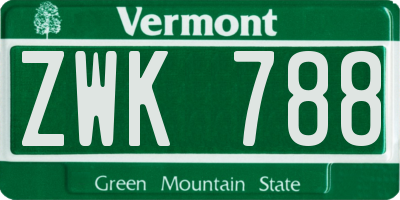 VT license plate ZWK788