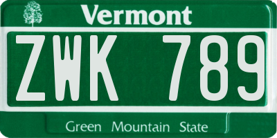 VT license plate ZWK789