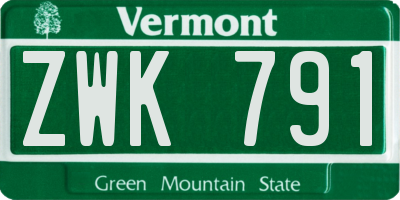 VT license plate ZWK791