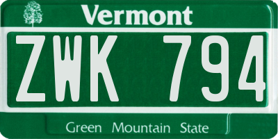 VT license plate ZWK794