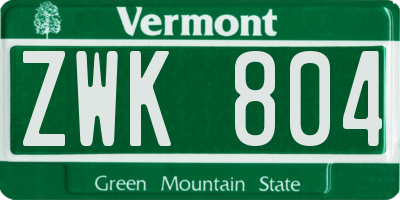 VT license plate ZWK804