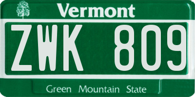 VT license plate ZWK809