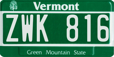 VT license plate ZWK816