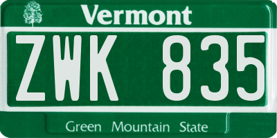 VT license plate ZWK835