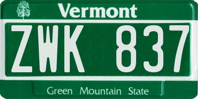 VT license plate ZWK837
