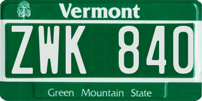 VT license plate ZWK840