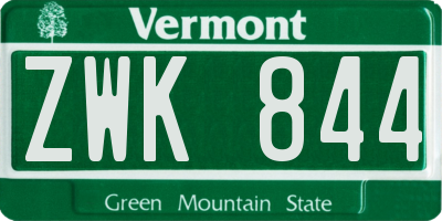 VT license plate ZWK844