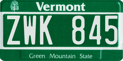 VT license plate ZWK845