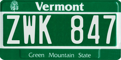 VT license plate ZWK847