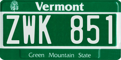 VT license plate ZWK851