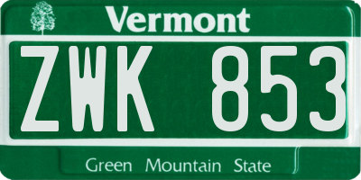 VT license plate ZWK853