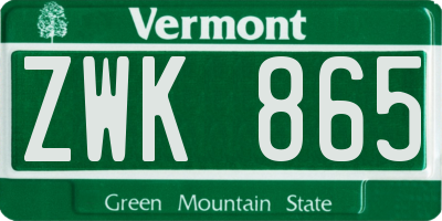 VT license plate ZWK865