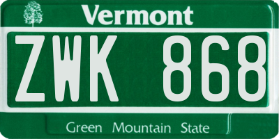 VT license plate ZWK868