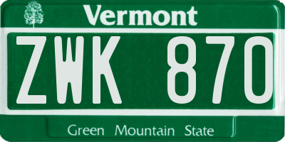 VT license plate ZWK870