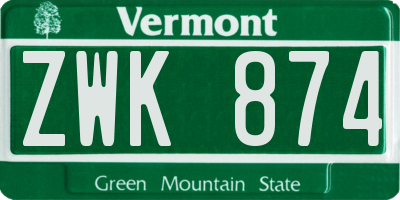 VT license plate ZWK874