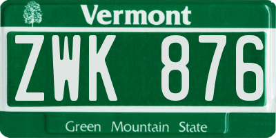 VT license plate ZWK876
