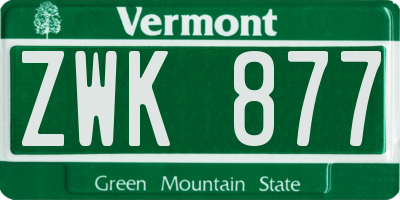 VT license plate ZWK877
