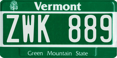VT license plate ZWK889