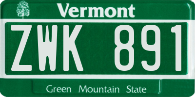 VT license plate ZWK891