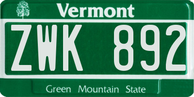 VT license plate ZWK892