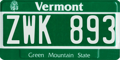 VT license plate ZWK893