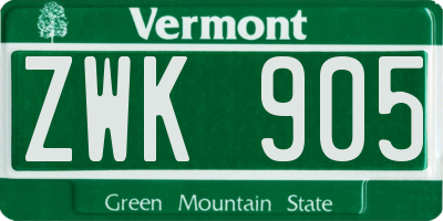 VT license plate ZWK905