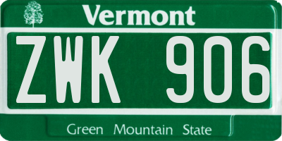 VT license plate ZWK906