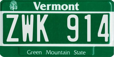 VT license plate ZWK914
