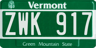 VT license plate ZWK917