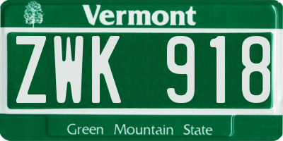 VT license plate ZWK918