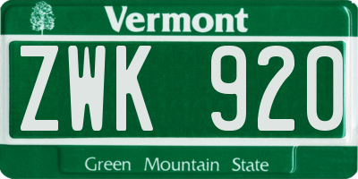 VT license plate ZWK920