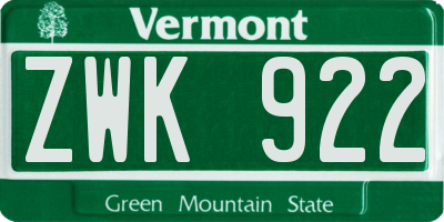 VT license plate ZWK922
