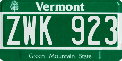 VT license plate ZWK923